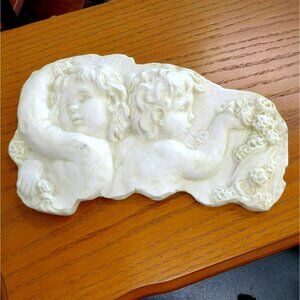Vintage Twin Angel Cherub Wall Plaque, Hanging Wall Art 10" by Hen-Feathers